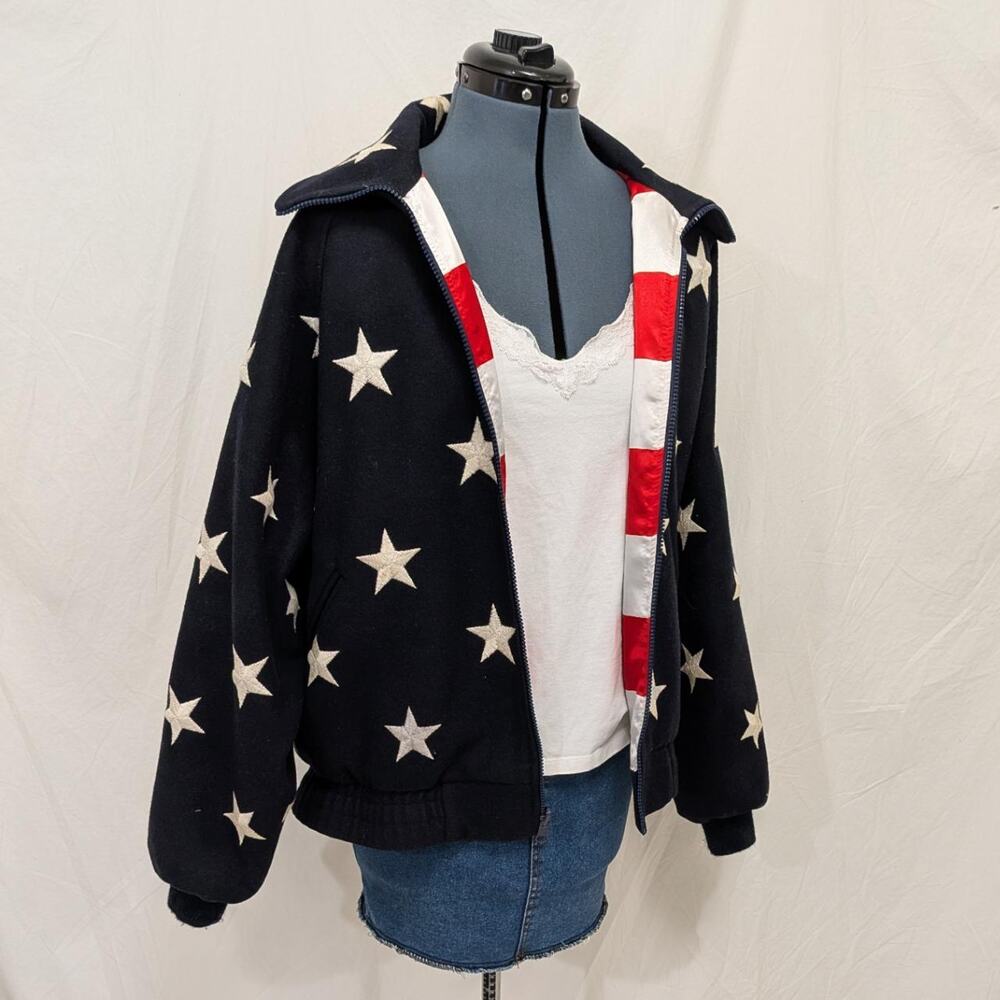 Kim Baker Design US Flag Stars and Stripes flag jacket, size M